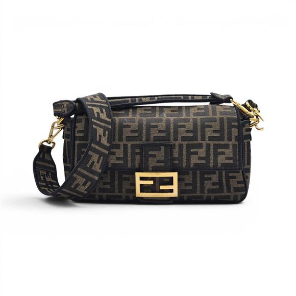 Fendi Handbags - Fendi Baguette Brown FF Jacquard Shoulder Bag Gold FF Clasp - Preowned